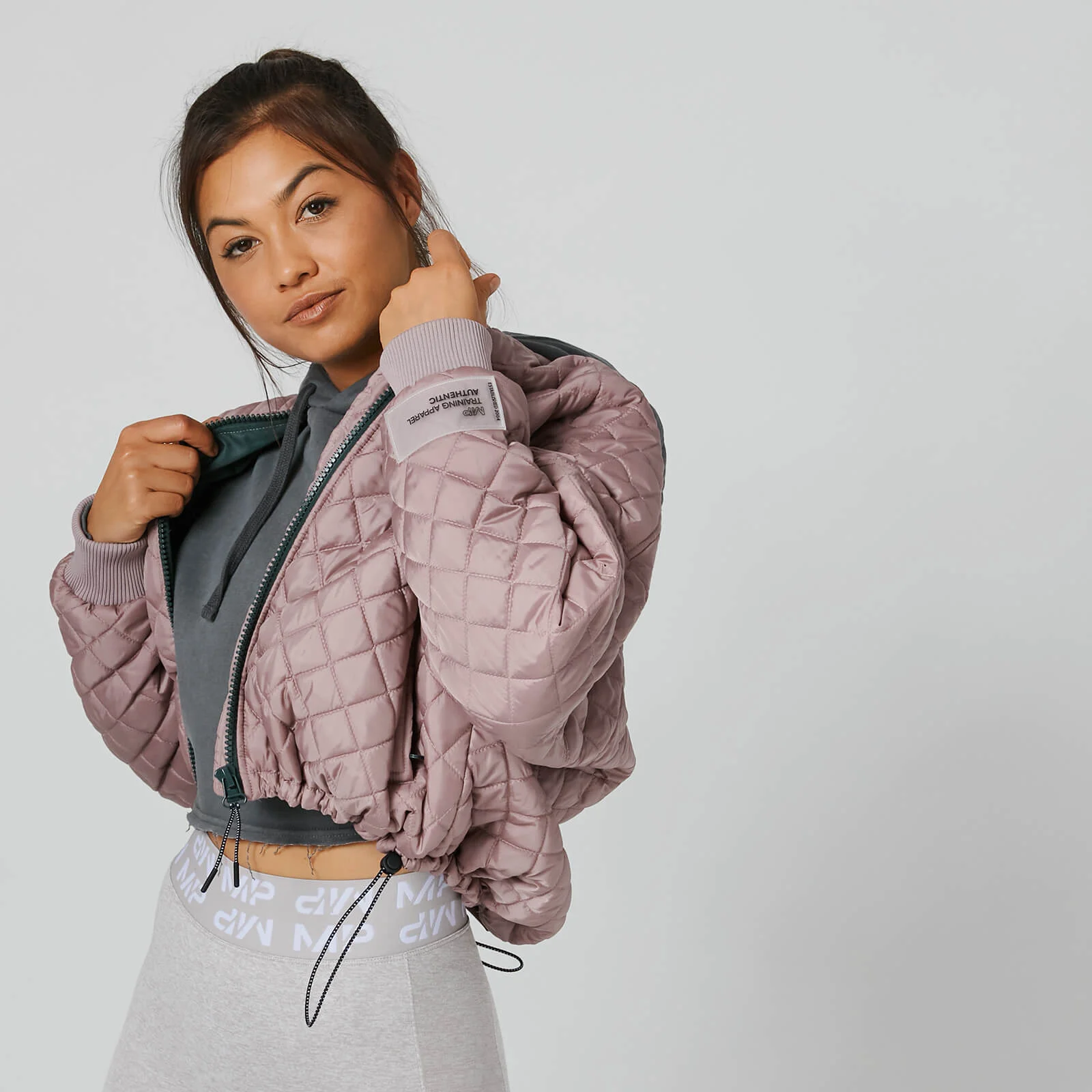 Oversized Quilted Bomber Jacket - Fawn - XS Image 1