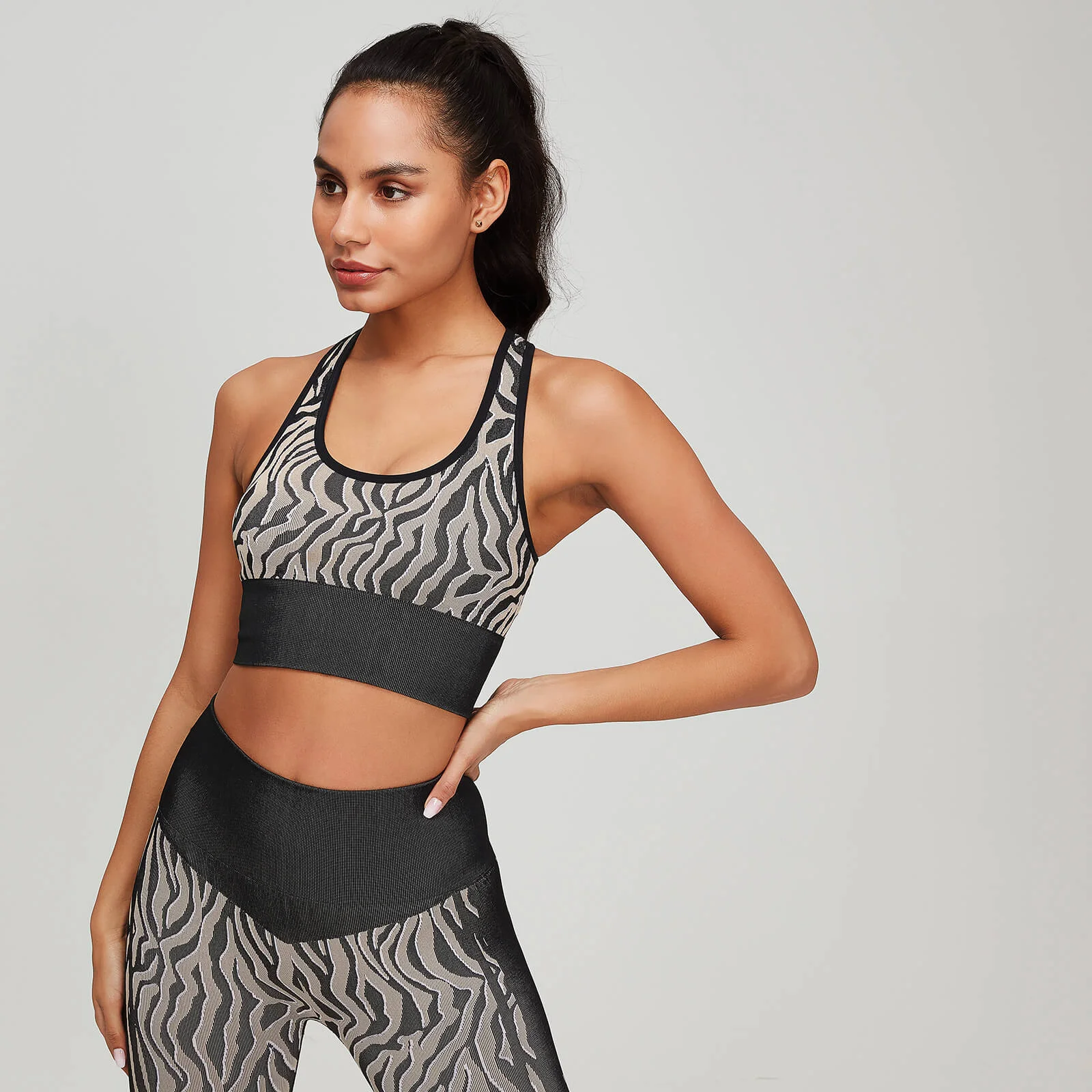 MP Women's Animal Zebra Seamless Sports Bra - Black/Praline - XS Image 1