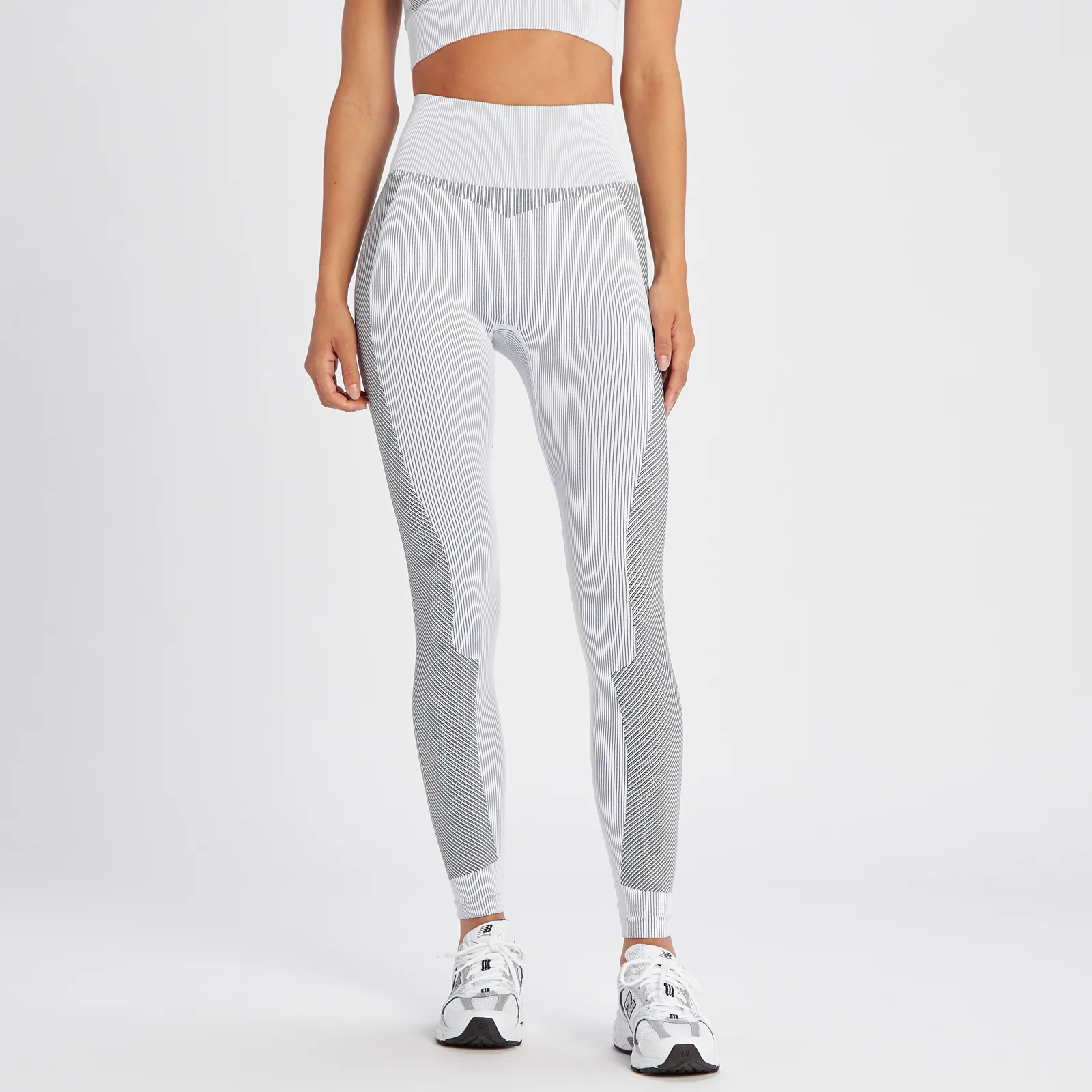 MP Women's Contrast Rib Seamless Leggings - White/ Black - L Image 1