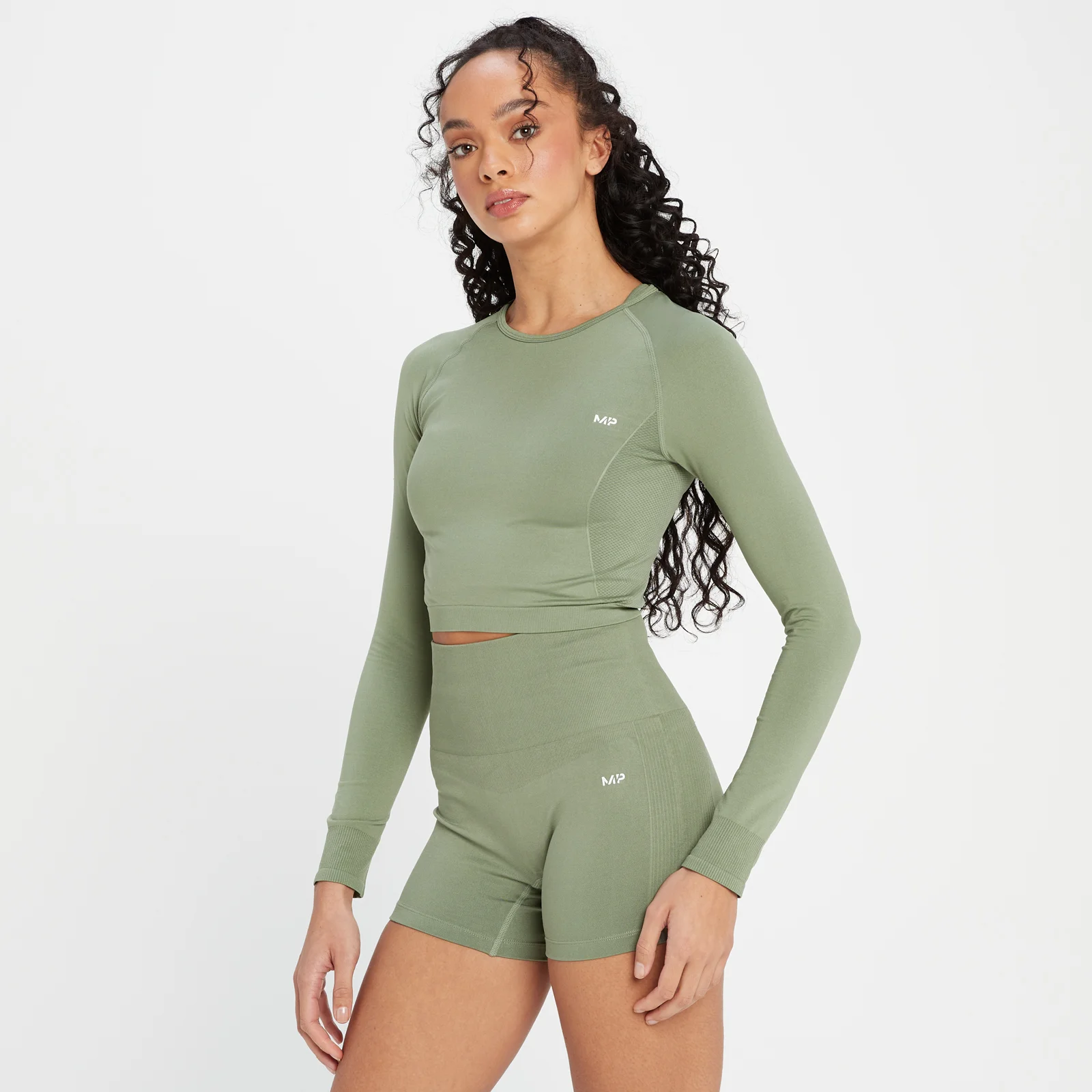 MP Women's Shape Seamless Long Sleeve Crop Top - Washed Jade - XS Image 1