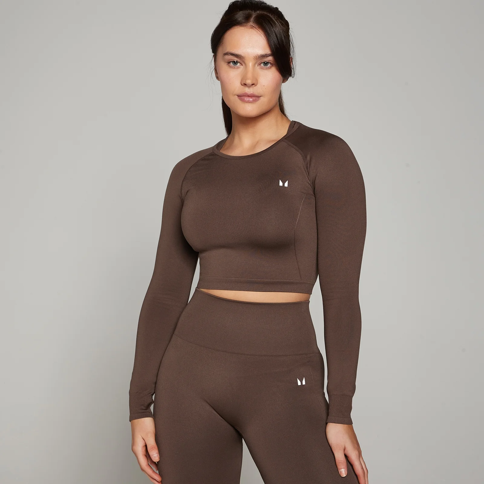 MP Women's Shape Seamless Long Sleeve Crop Top - Walnut - XS Image 1