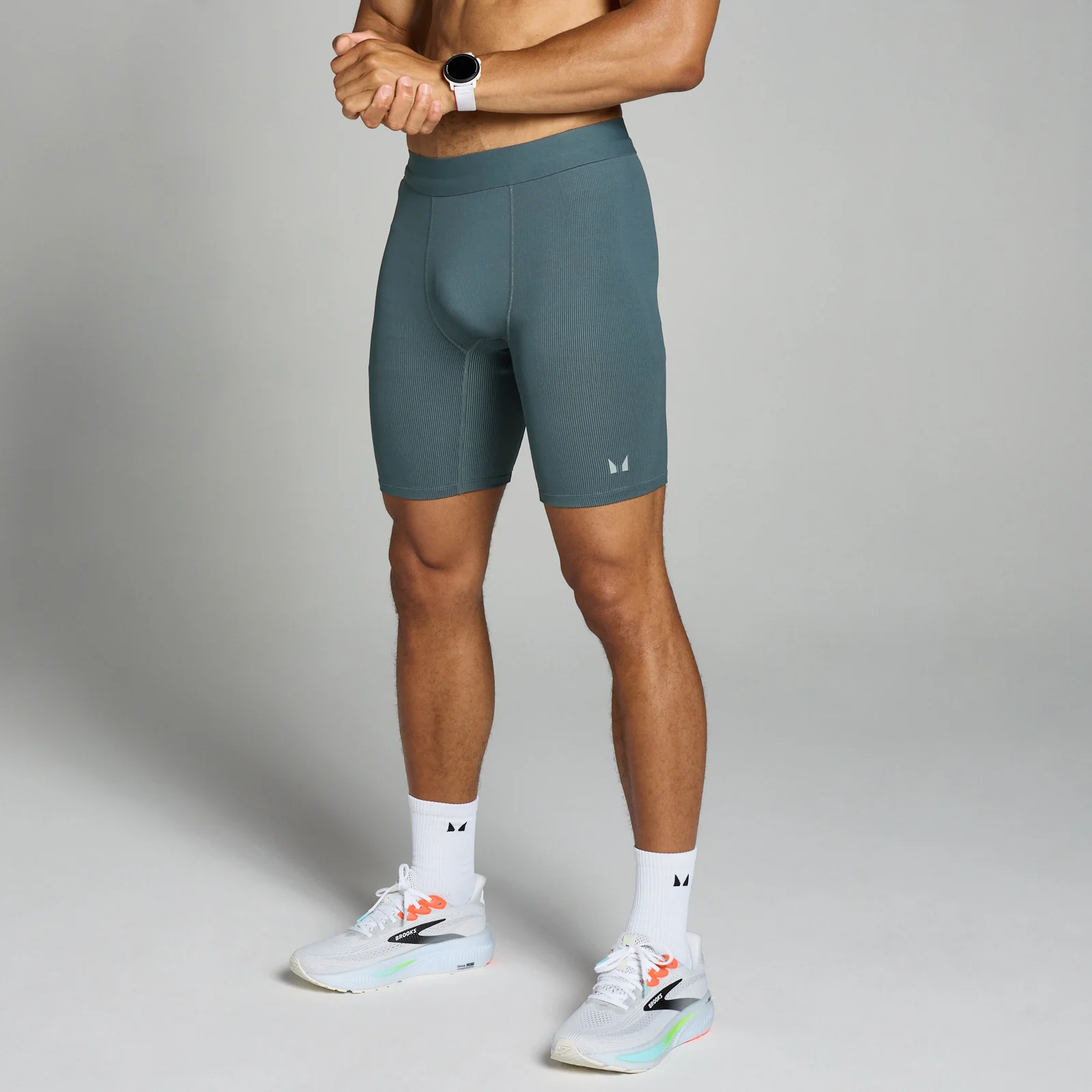 Men's Velocity Contrast Ribbed Baselayer Shorts - Dark Slate - XS Image 1