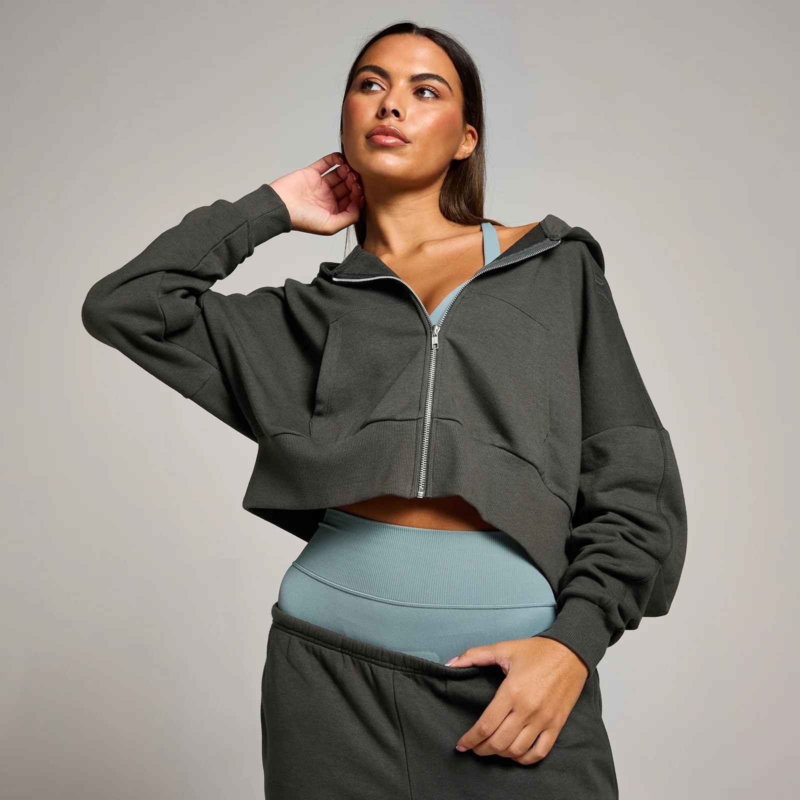 MP Women's Tempo Cropped Zip Through Hoodie - Night Grey - XS Image 1