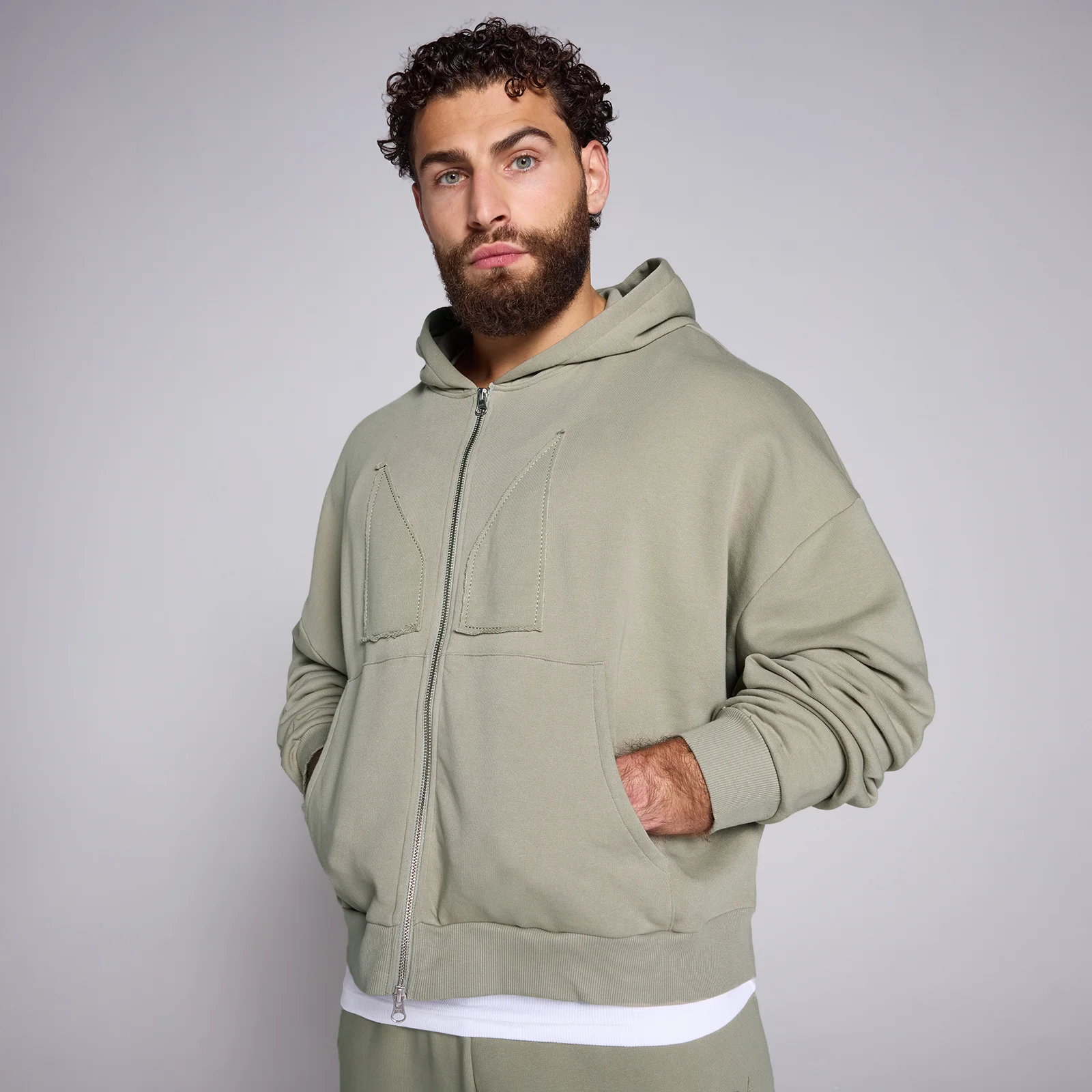 MP Men's 2 Way Zip Applique Hoodie - Deep Sage - XS Image 1