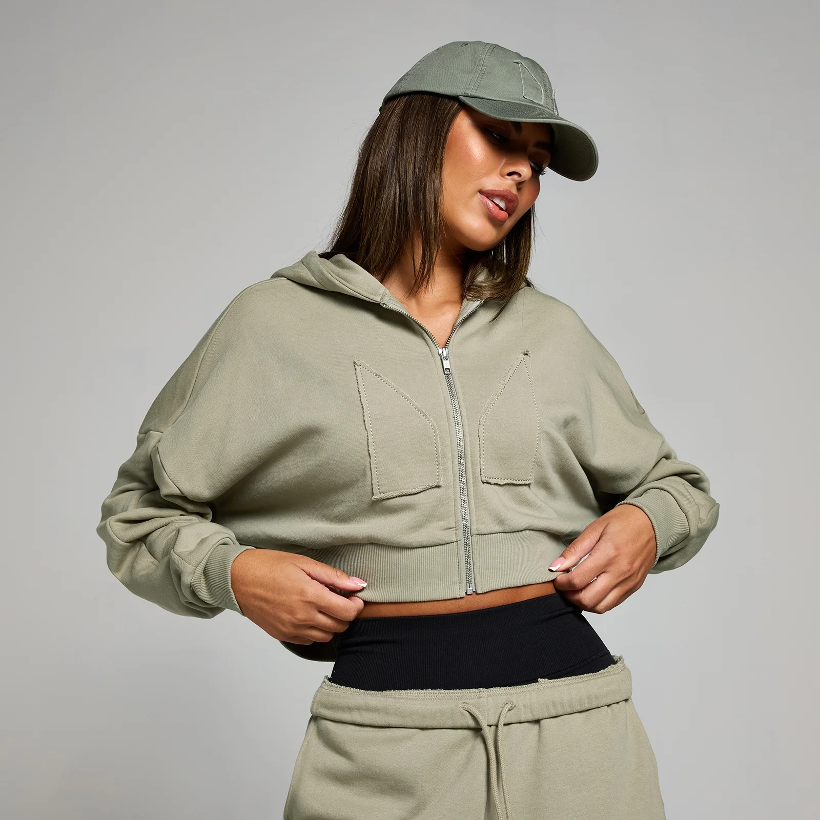 MP Women's Cropped Applique Zip Through Hoodie - Deep Sage - XS Image 1