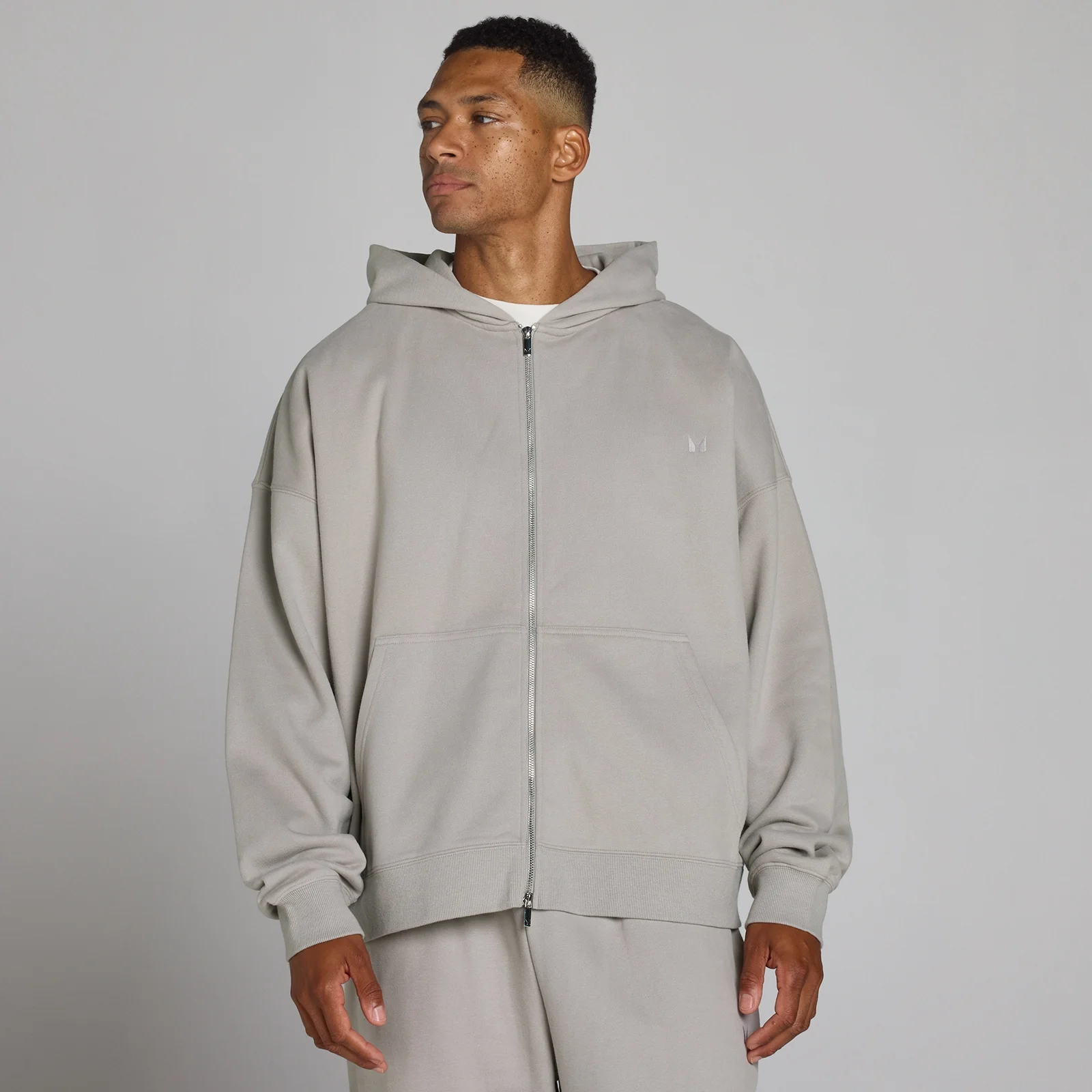 MP Men's Oversized Loopback 2 Way Zip Hoodie - Chalk Grey - XS Image 1